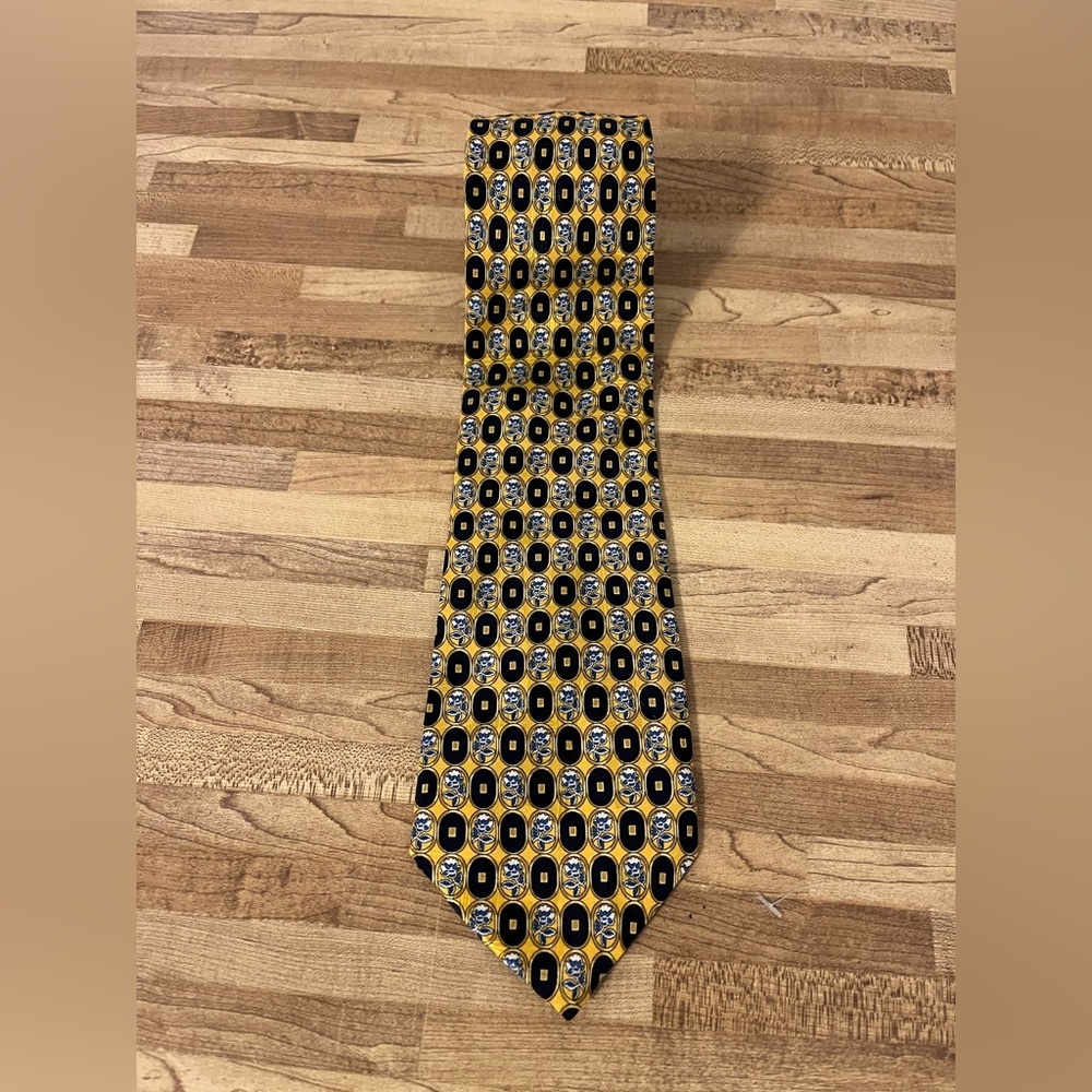 Richel Yellow Blue White 100% Silk Made In Spain Classic Long Tie